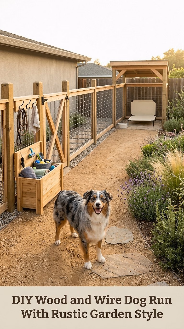 DIY Wood and Wire Dog Run With Rustic Garden Style