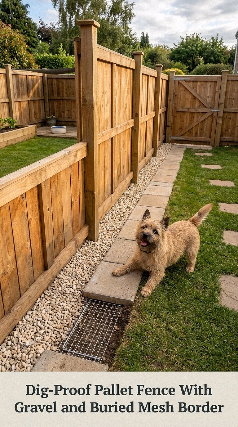Dig-Proof Pallet Fence With Gravel and Buried Mesh Border