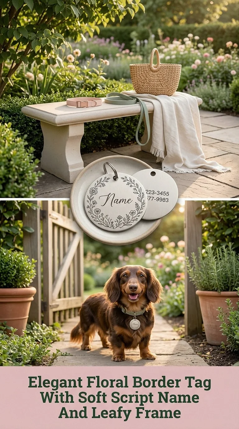 Elegant Floral Border Tag With Soft Script Name And Leafy Frame