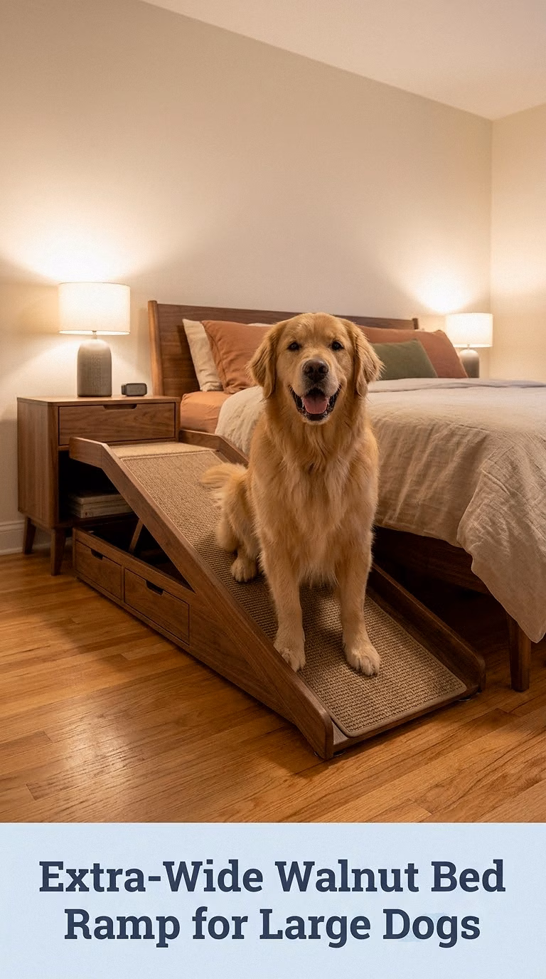 Extra-Wide Walnut Bed Ramp for Large Dogs
