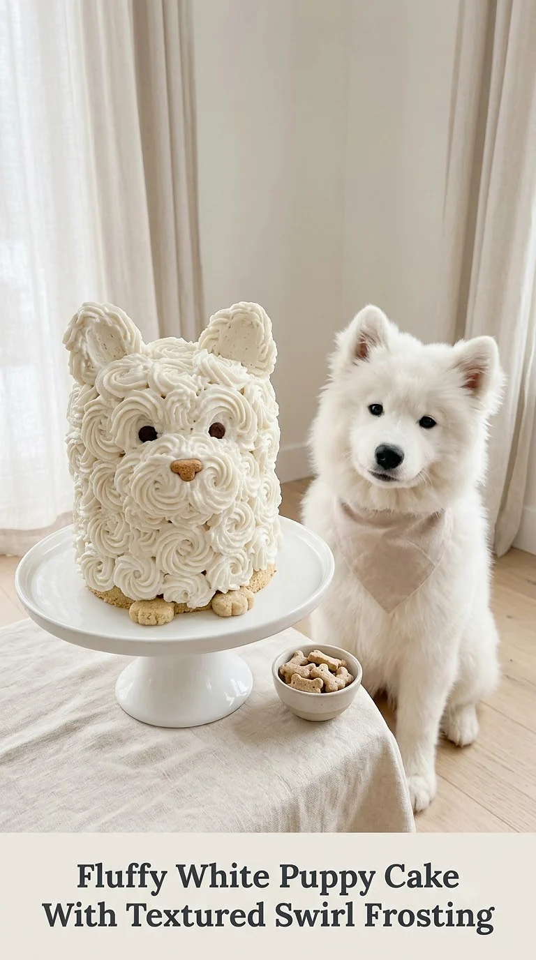 Fluffy White Puppy Cake With Textured Swirl Frosting