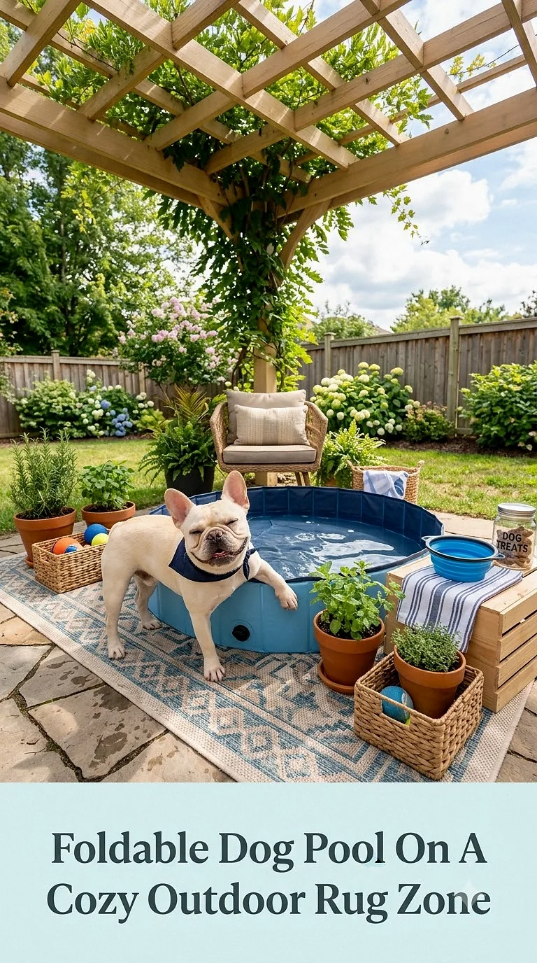 Foldable Dog Pool On A Cozy Outdoor Rug Zone