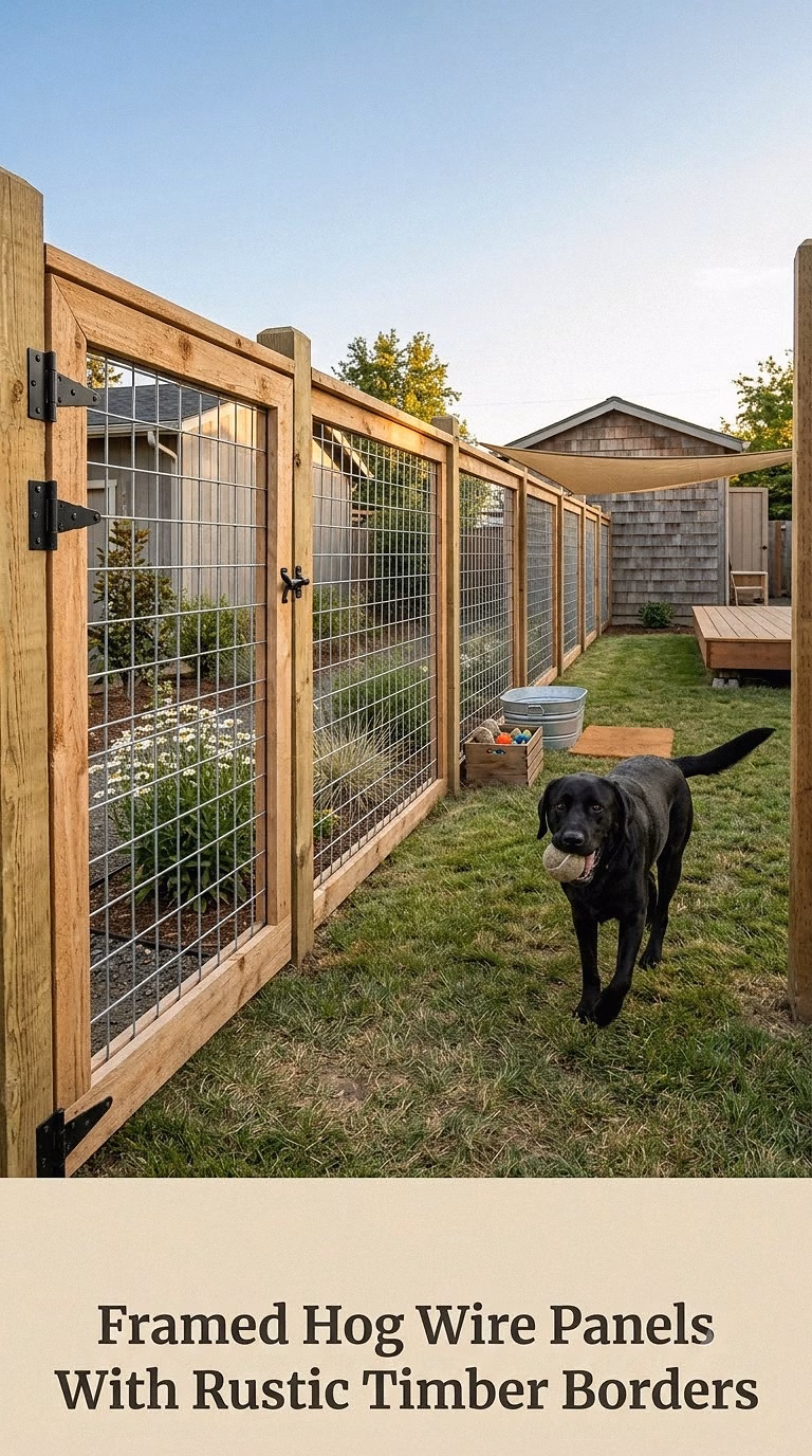 Framed Hog Wire Panels With Rustic Timber Borders