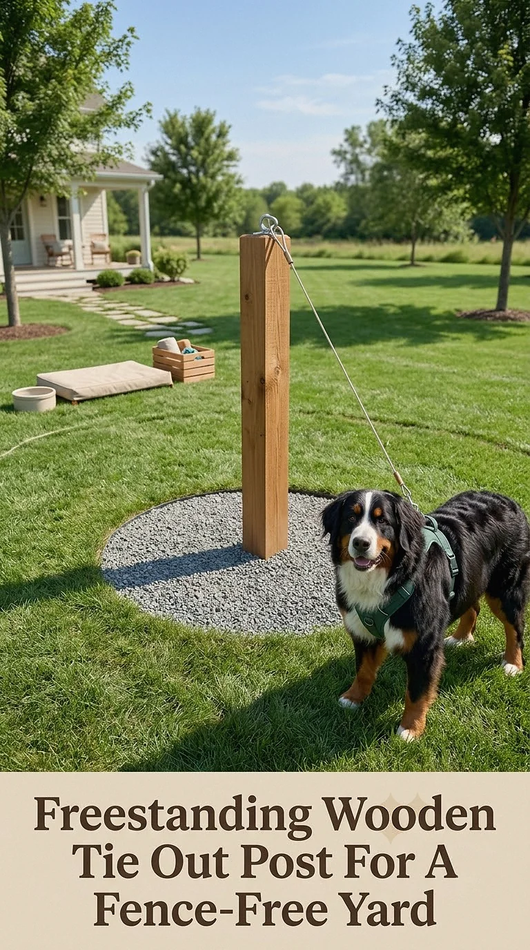 Freestanding Wooden Tie Out Post For A Fence-Free Yard