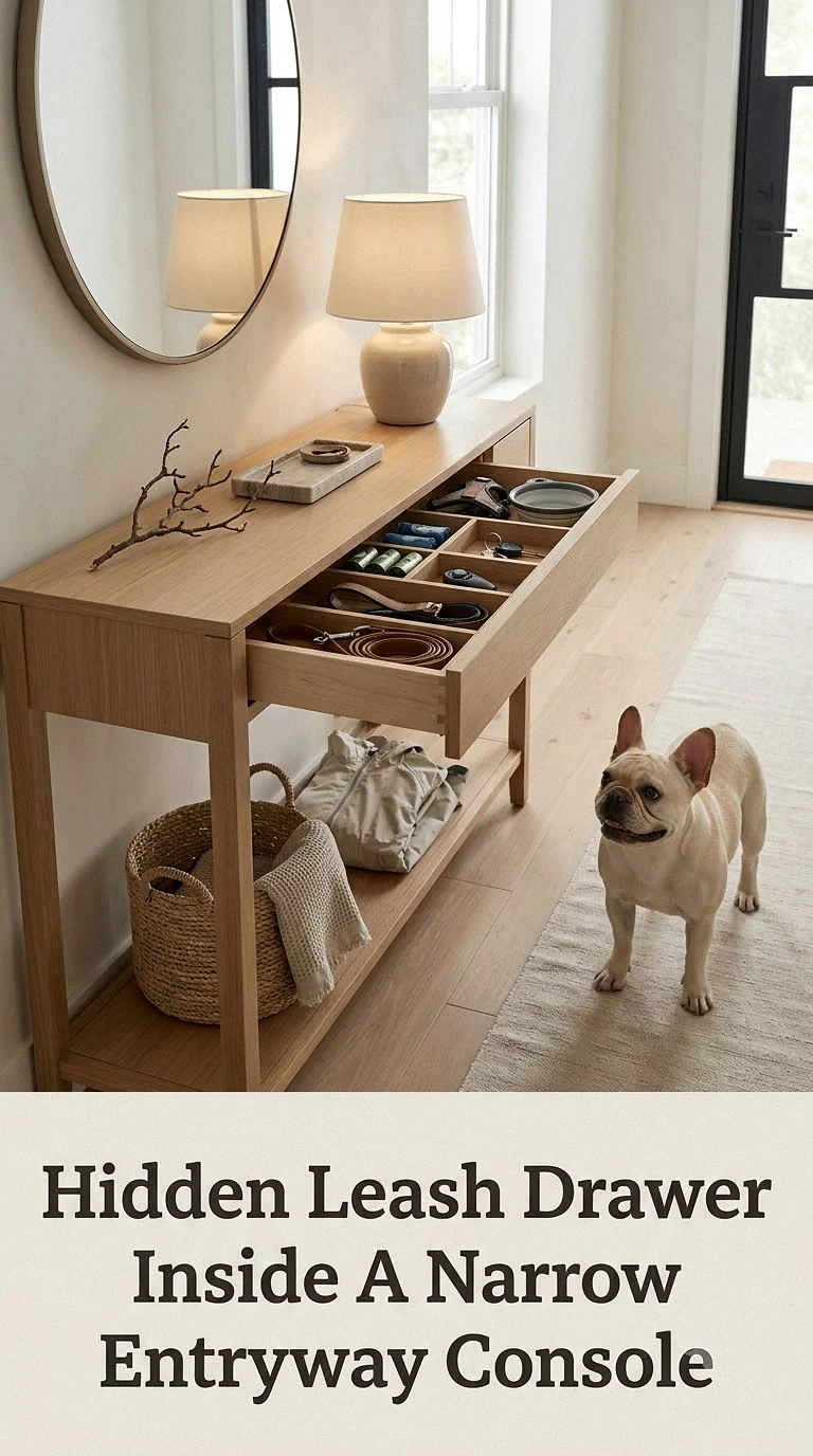 Hidden Leash Drawer Inside A Narrow Entryway Console