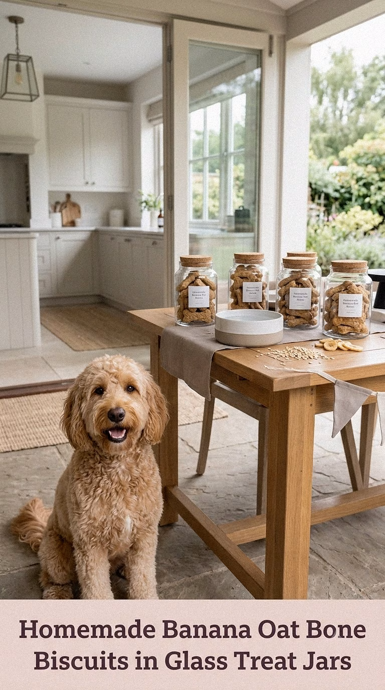 Homemade Banana Oat Bone Biscuits in Glass Treat Jars