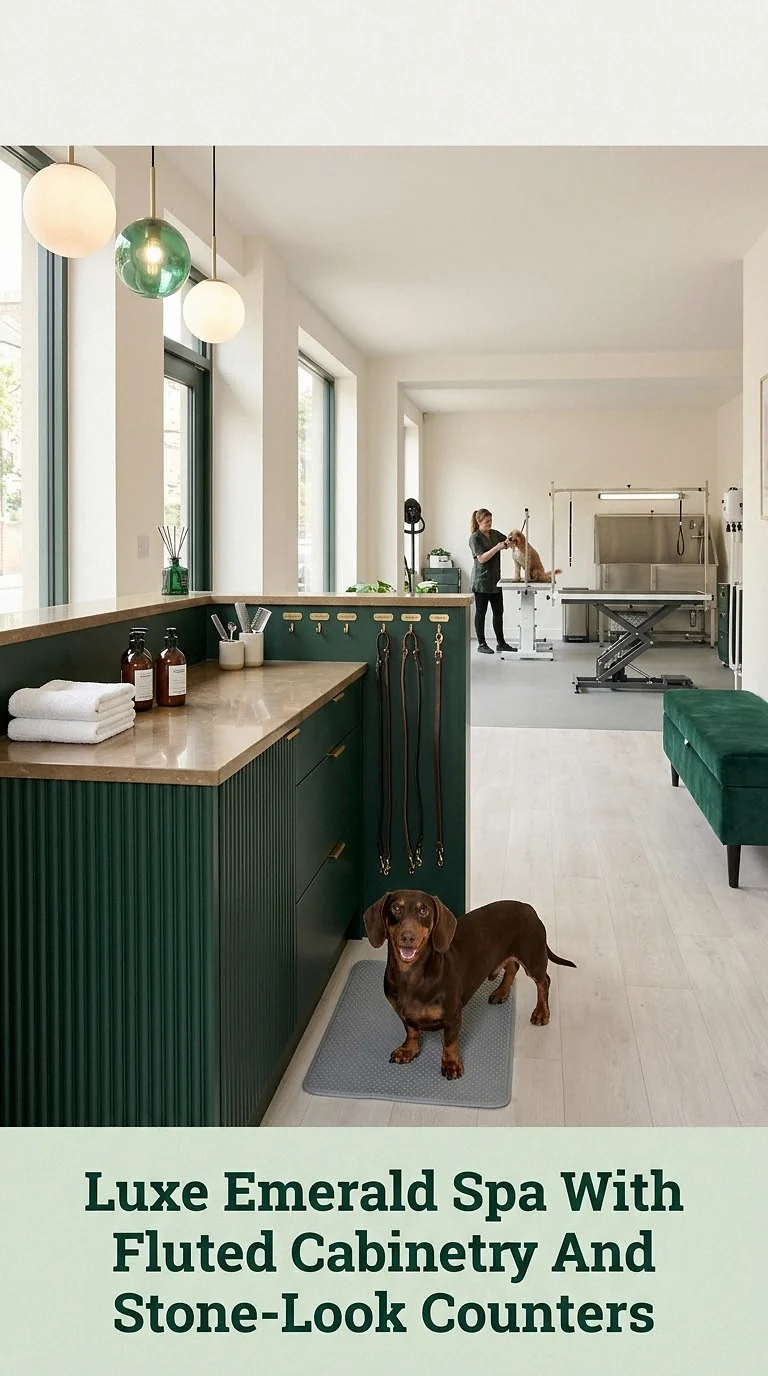 Luxe Emerald Spa With Fluted Cabinetry And Stone-Look Counters