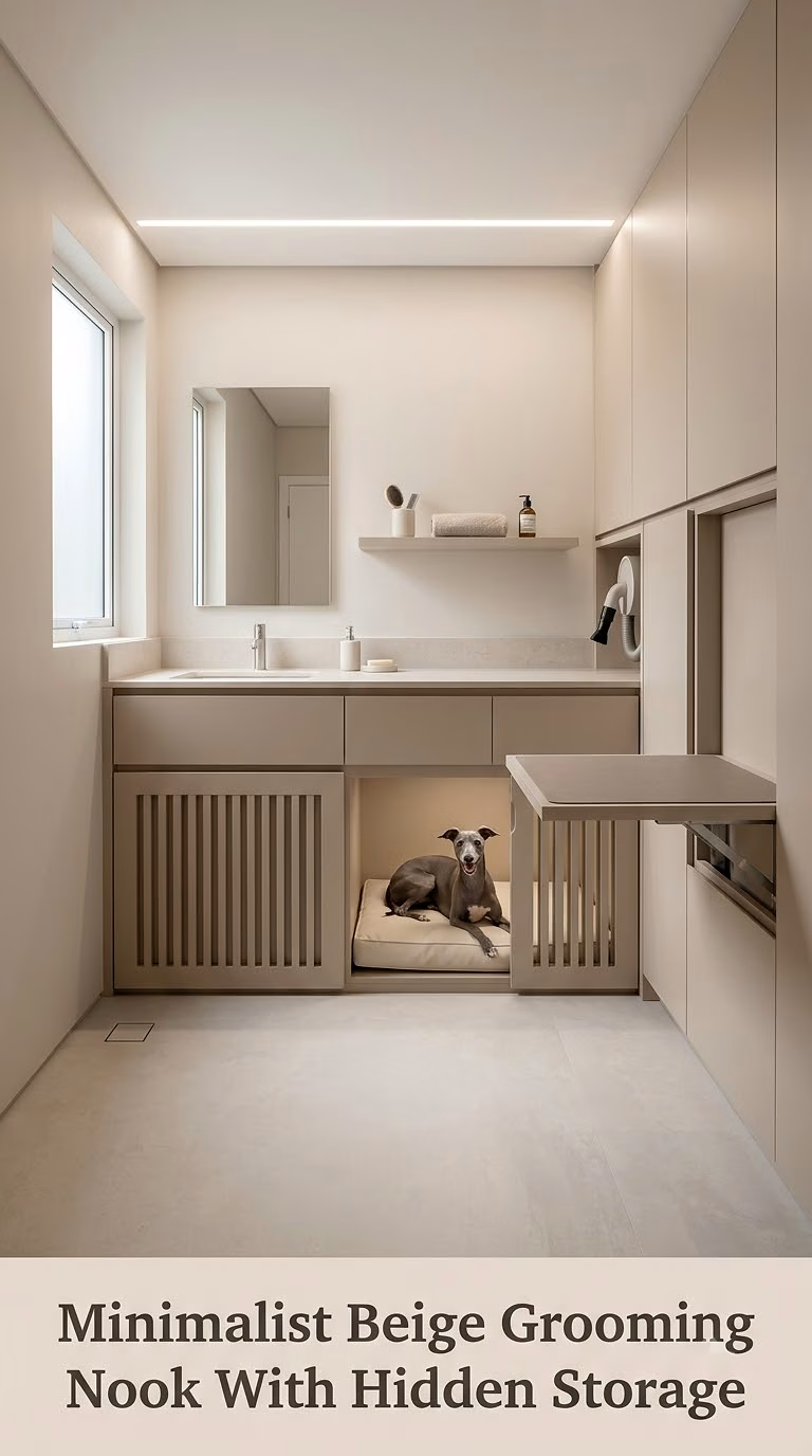 Minimalist Beige Grooming Nook With Hidden Storage