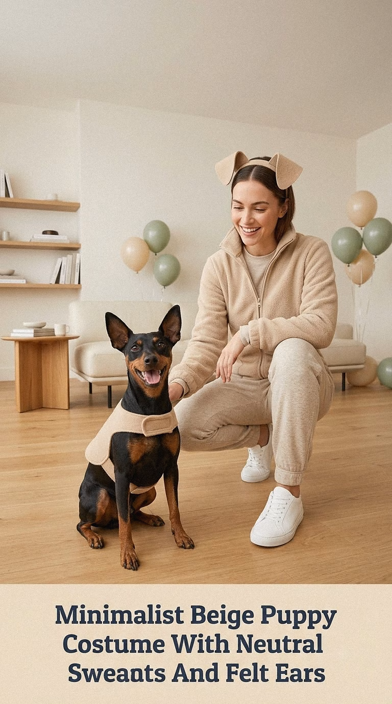 Minimalist Beige Puppy Costume With Neutral Sweats And Felt Ears