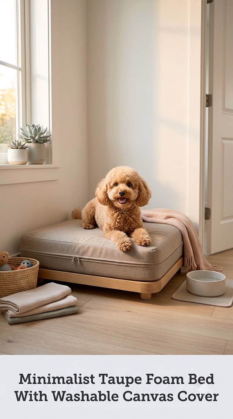 Minimalist Taupe Foam Bed With Washable Canvas Cover