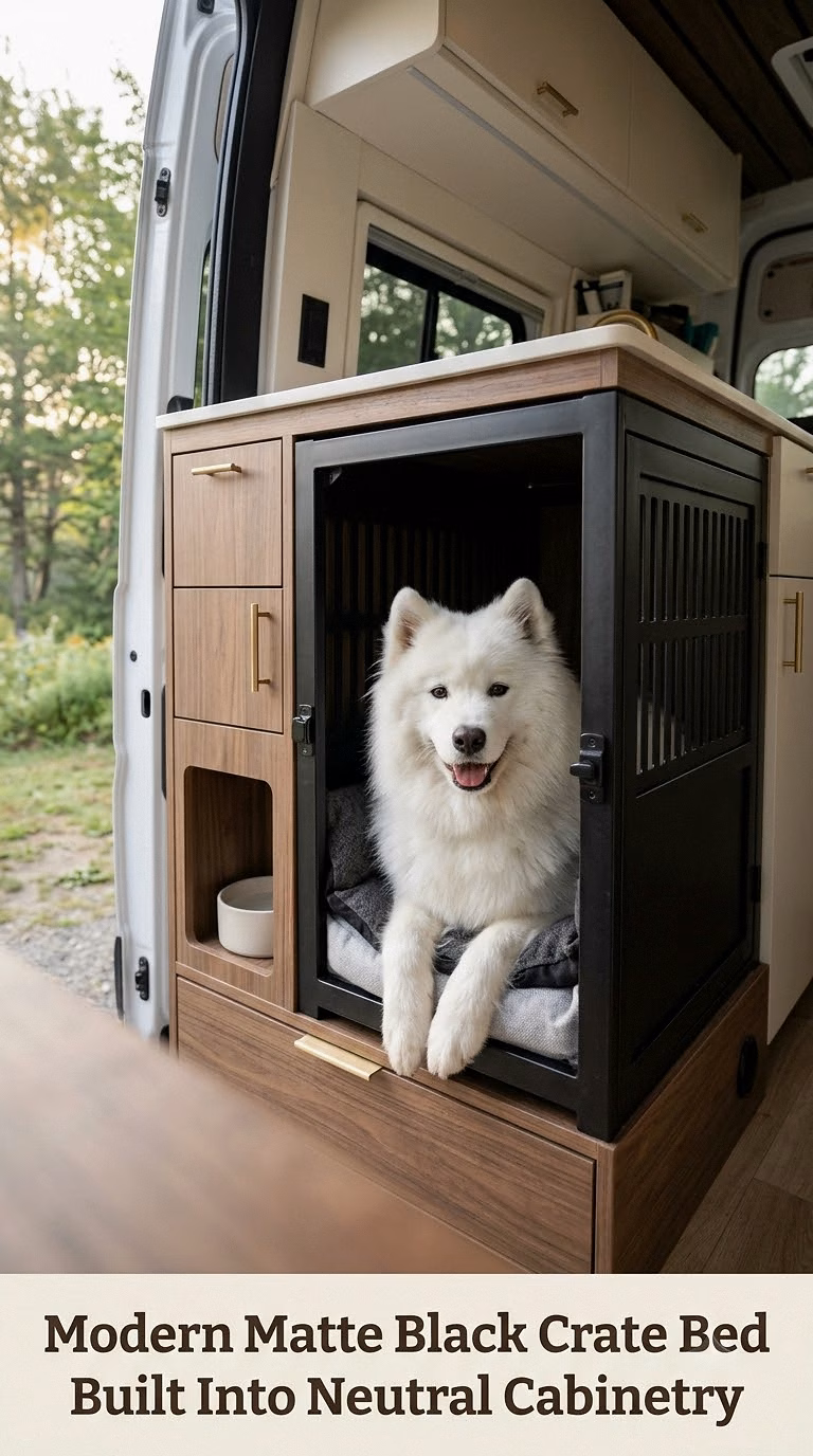 Modern Matte Black Crate Bed Built Into Neutral Cabinetry
