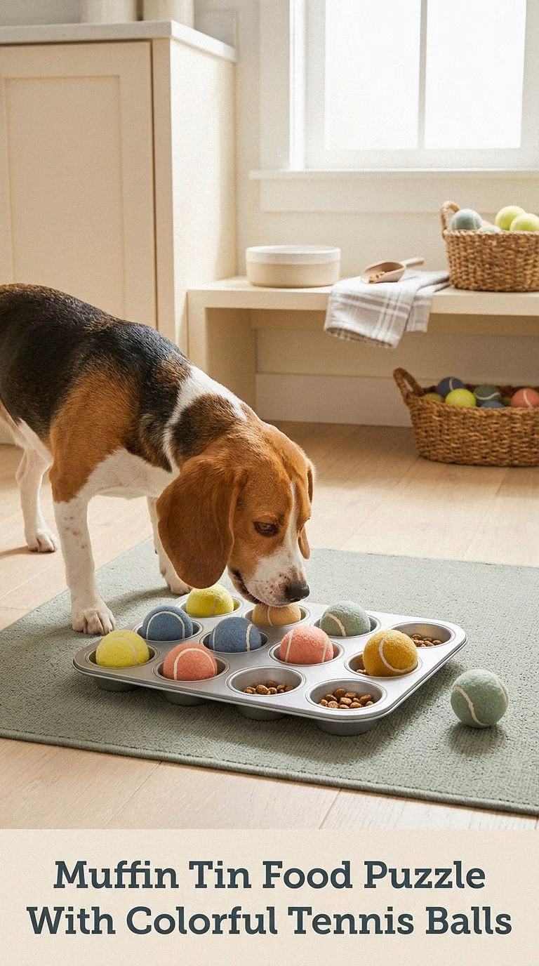 Muffin Tin Food Puzzle With Colorful Tennis Balls
