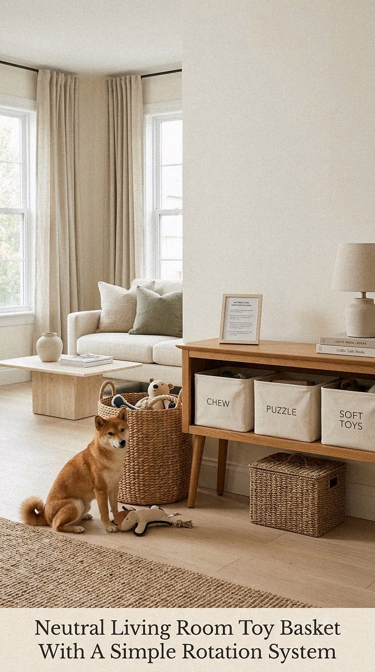 Neutral Living Room Toy Basket With A Simple Rotation System