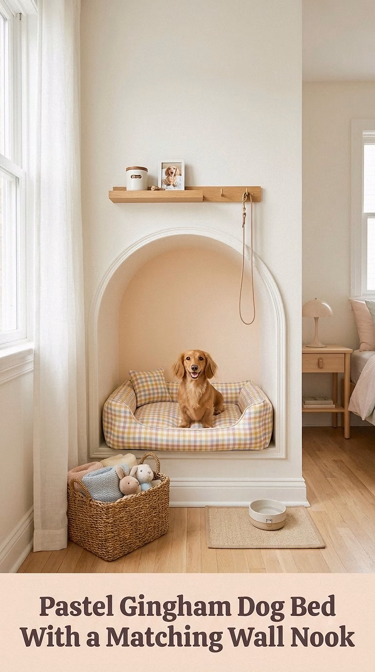 Pastel Gingham Dog Bed With a Matching Wall Nook