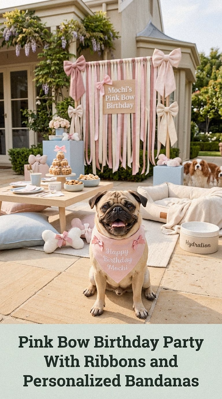 Pink Bow Birthday Party With Ribbons and Personalized Bandanas