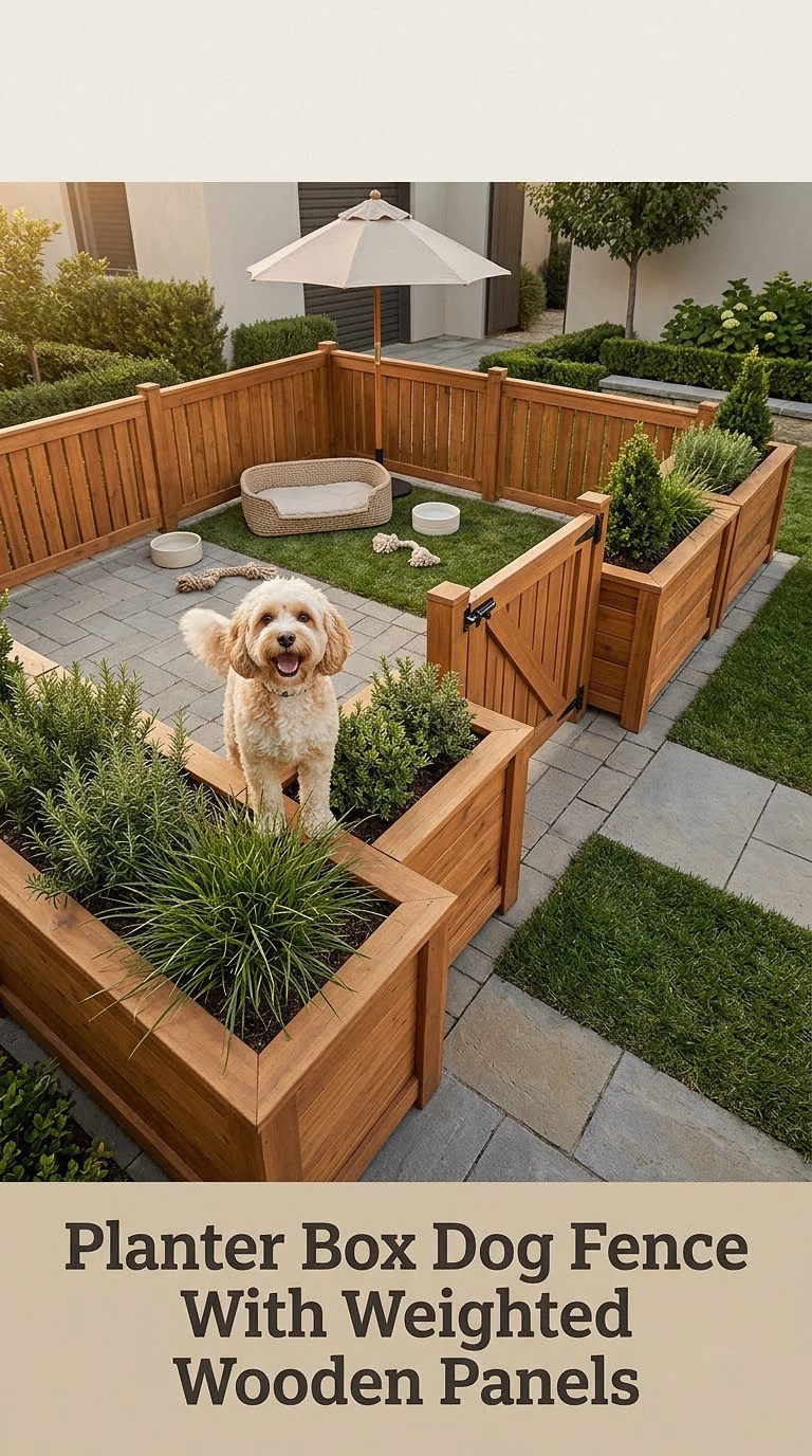 Planter Box Dog Fence With Weighted Wooden Panels