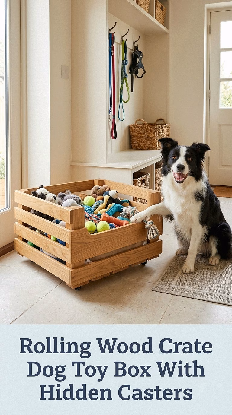 Rolling Wood Crate Dog Toy Box With Hidden Casters