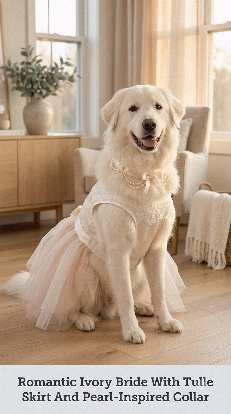Romantic Ivory Bride With Tulle Skirt And Pearl-Inspired Collar