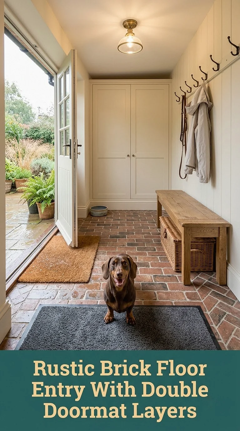 Rustic Brick Floor Entry With Double Doormat Layers