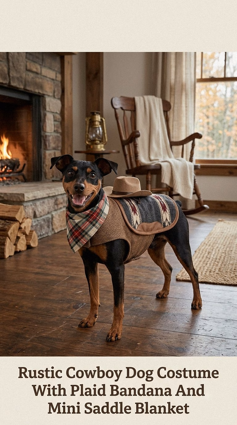 Rustic Cowboy Dog Costume With Plaid Bandana And Mini Saddle Blanket