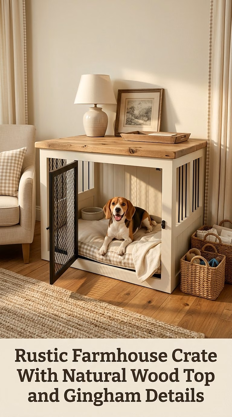 Rustic Farmhouse Crate With Natural Wood Top and Gingham Details