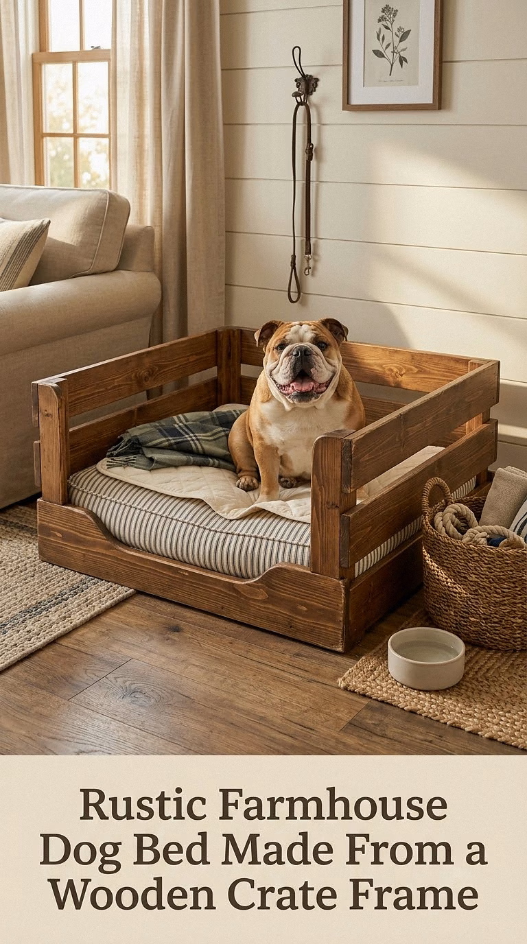 Rustic Farmhouse Dog Bed Made From a Wooden Crate Frame