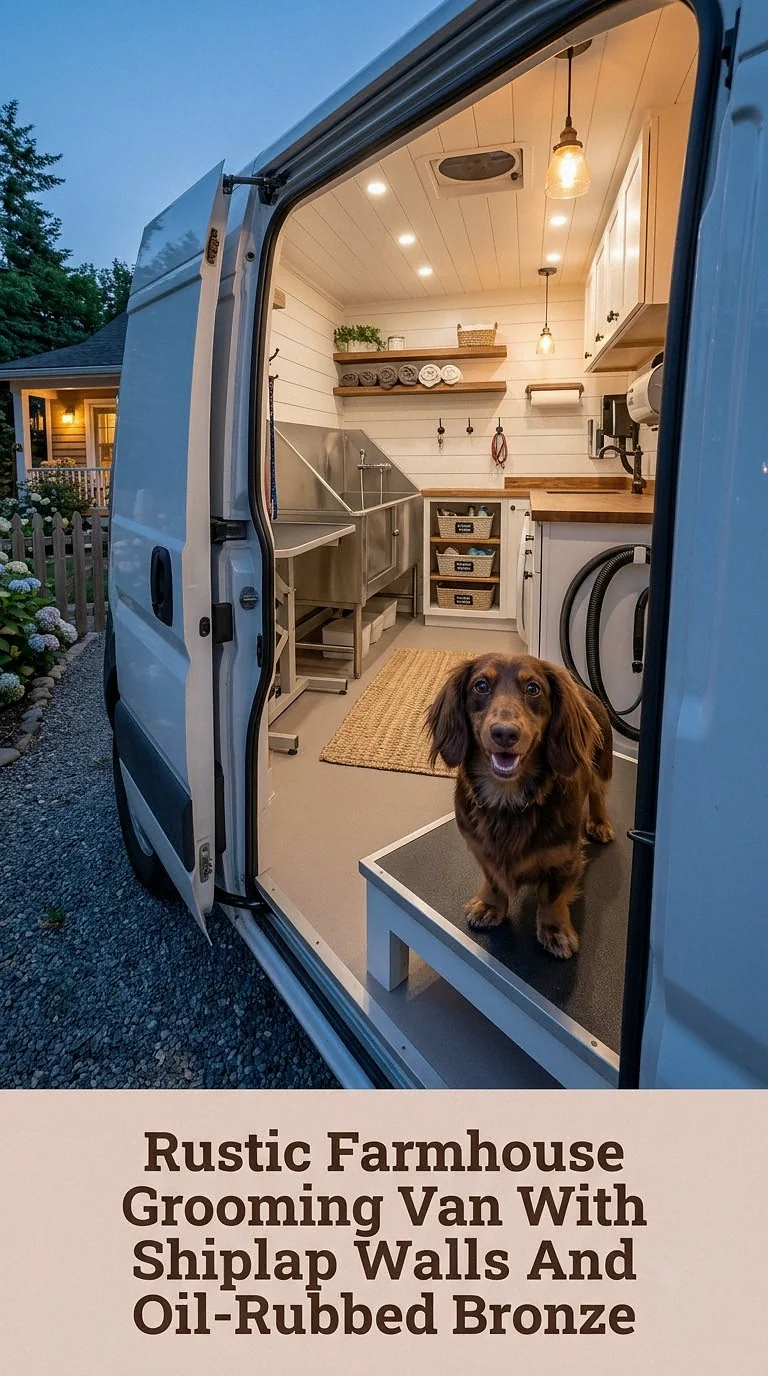 Rustic Farmhouse Grooming Van With Shiplap Walls And Oil-Rubbed Bronze