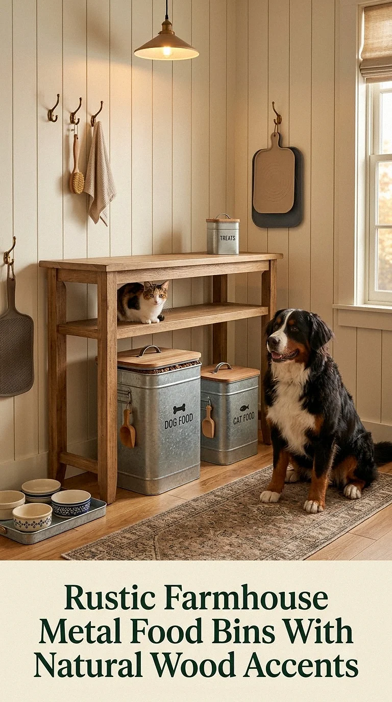 Rustic Farmhouse Metal Food Bins With Natural Wood Accents