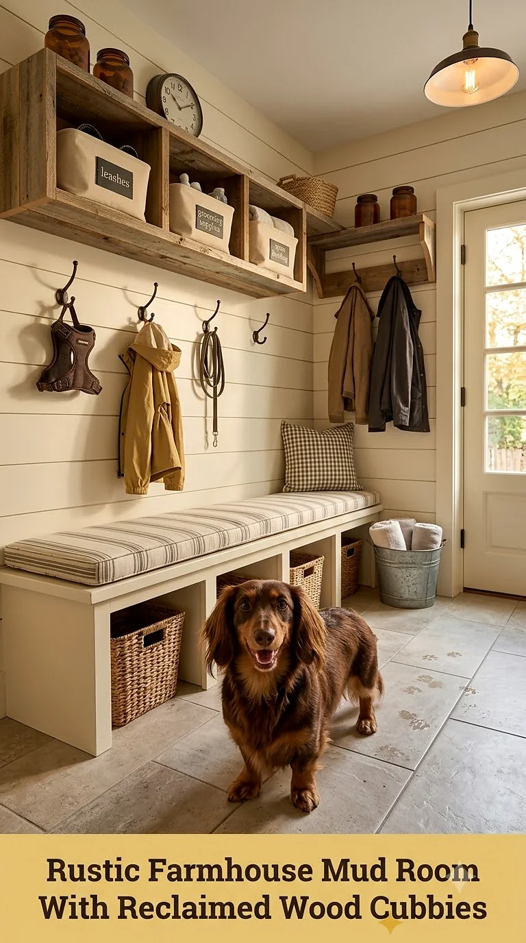 Rustic Farmhouse Mud Room With Reclaimed Wood Cubbies
