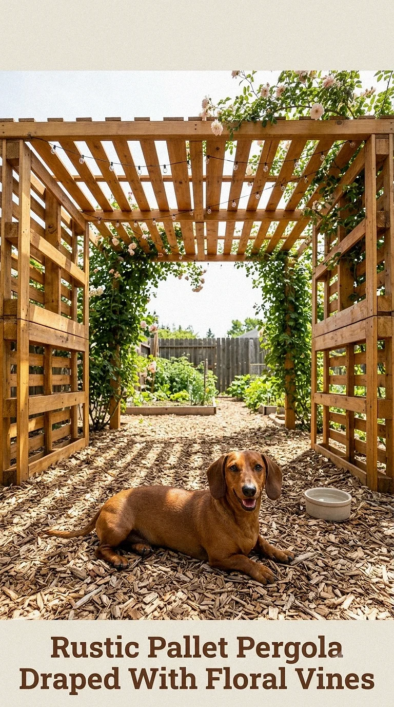 Rustic Pallet Pergola Draped With Floral Vines