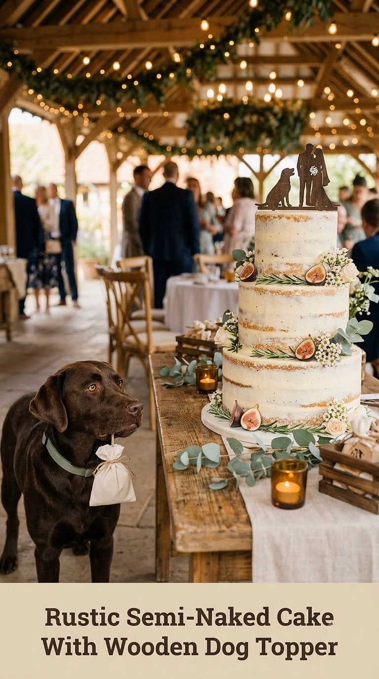 Rustic Semi-Naked Cake With Wooden Dog Topper