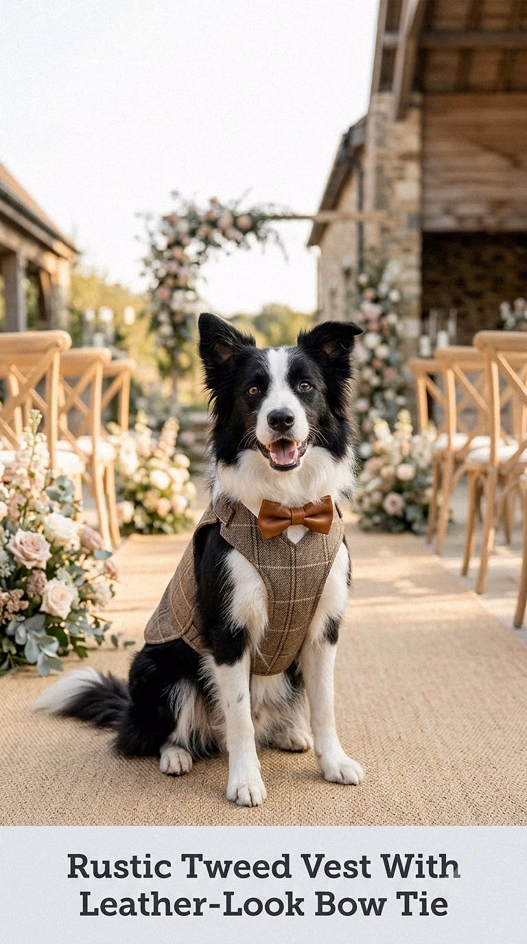 Rustic Tweed Vest With Leather-Look Bow Tie