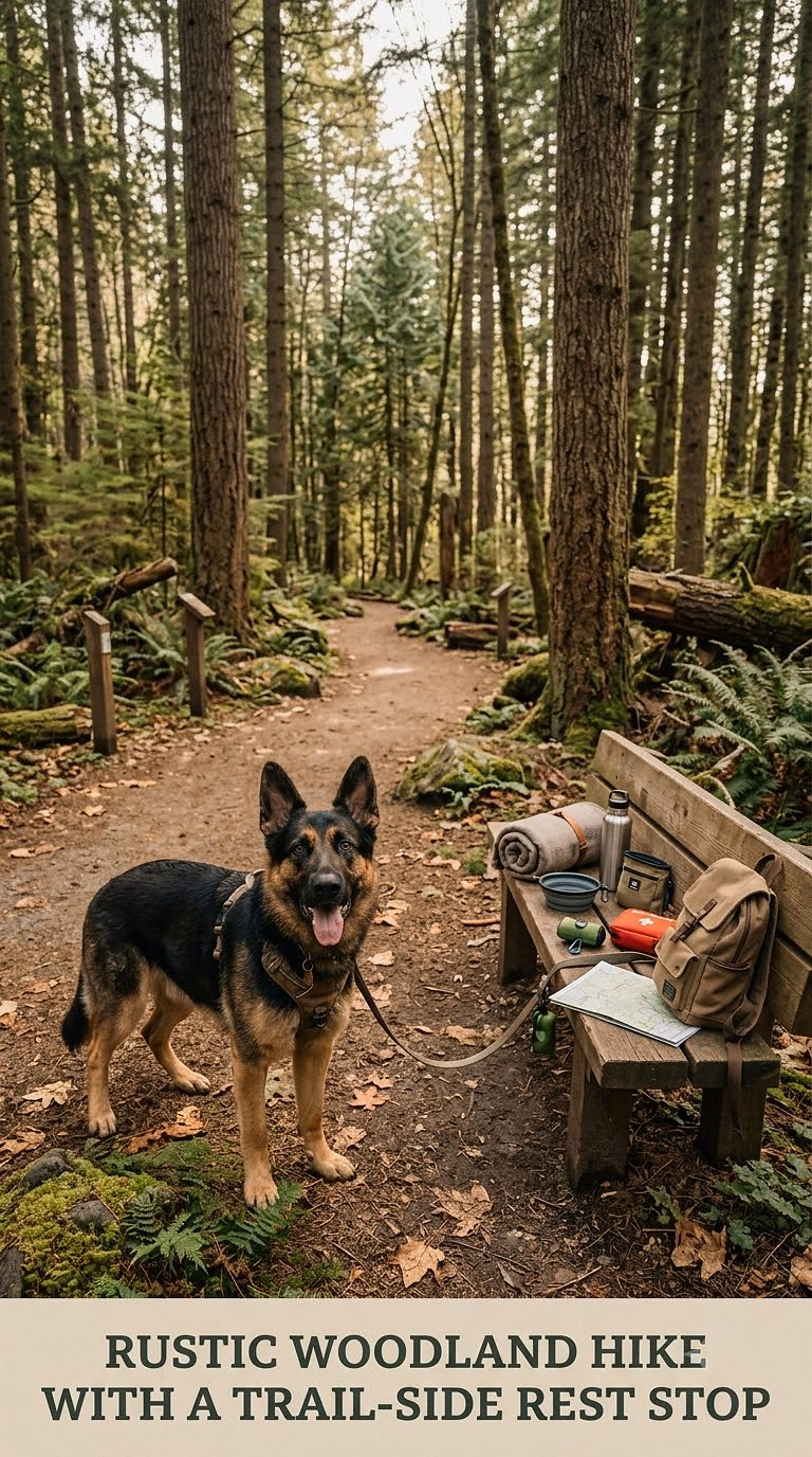 Rustic Woodland Hike With A Trail-Side Rest Stop