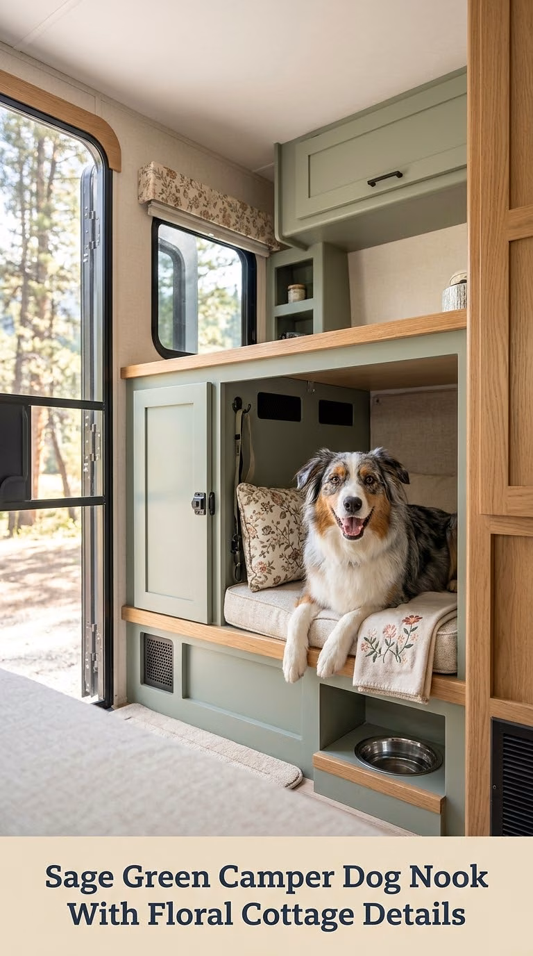 Sage Green Camper Dog Nook With Floral Cottage Details