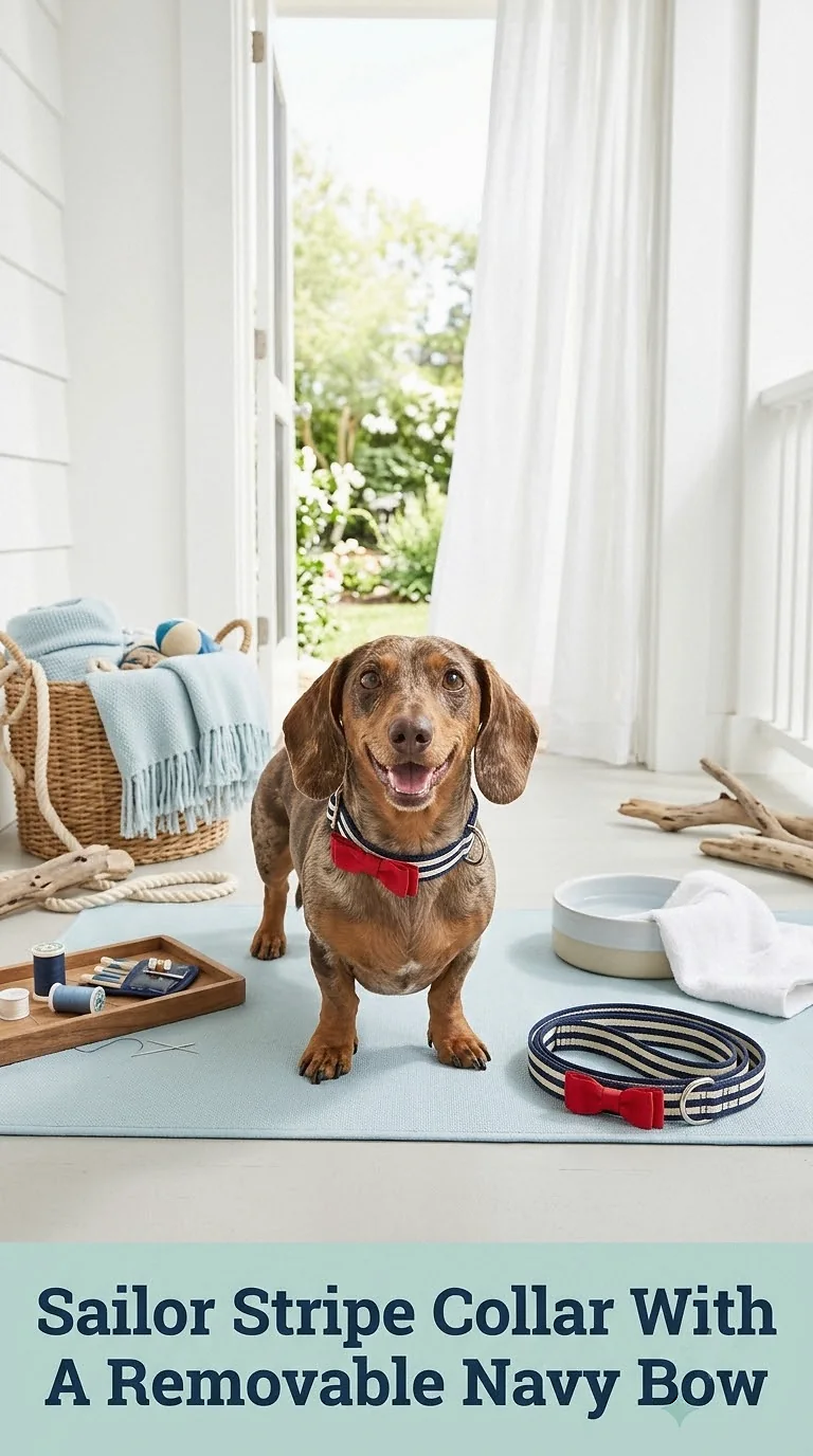 Sailor Stripe Collar With A Removable Navy Bow