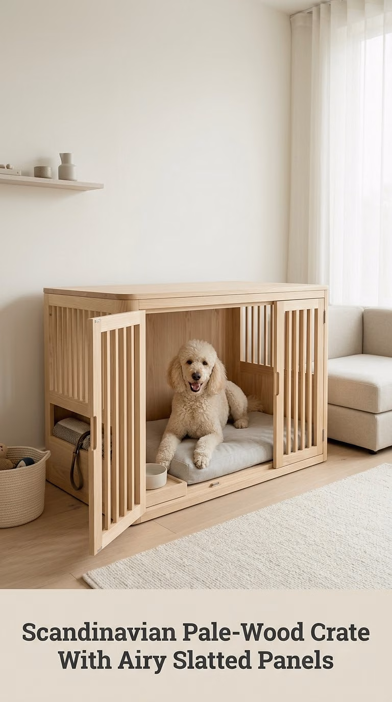 Scandinavian Pale-Wood Crate With Airy Slatted Panels