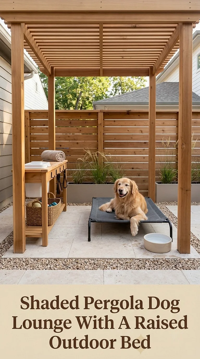 Shaded Pergola Dog Lounge With A Raised Outdoor Bed