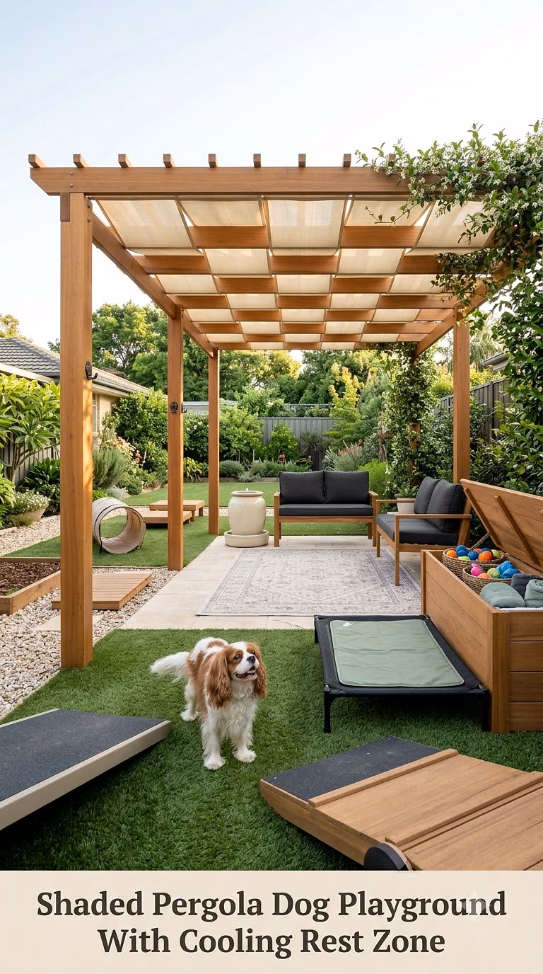 Shaded Pergola Dog Playground With Cooling Rest Zone