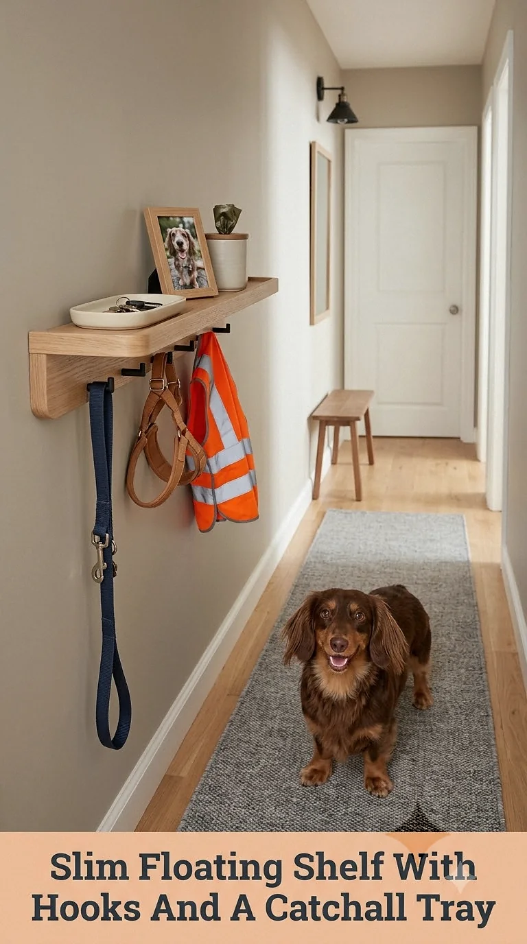 Slim Floating Shelf With Hooks And A Catchall Tray