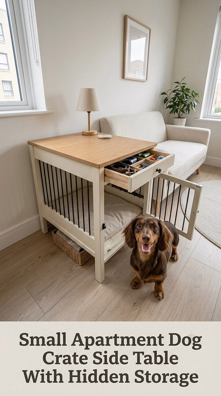 Small Apartment Dog Crate Side Table With Hidden Storage