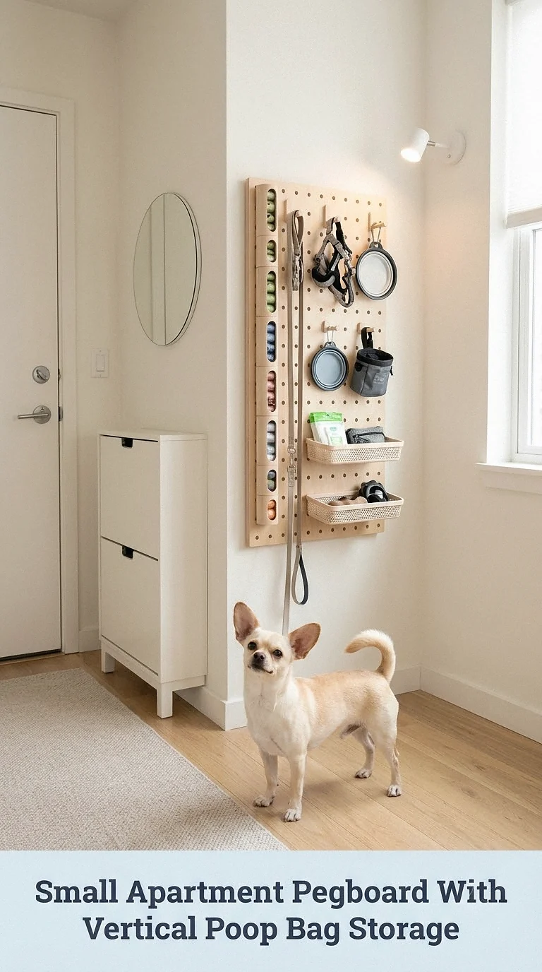 Small Apartment Pegboard With Vertical Poop Bag Storage