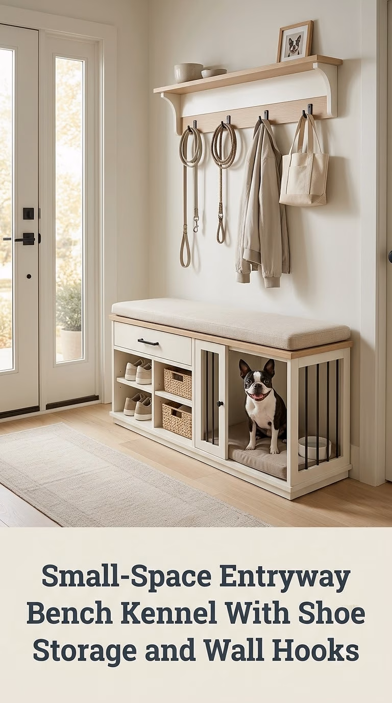 Small-Space Entryway Bench Kennel With Shoe Storage and Wall Hooks