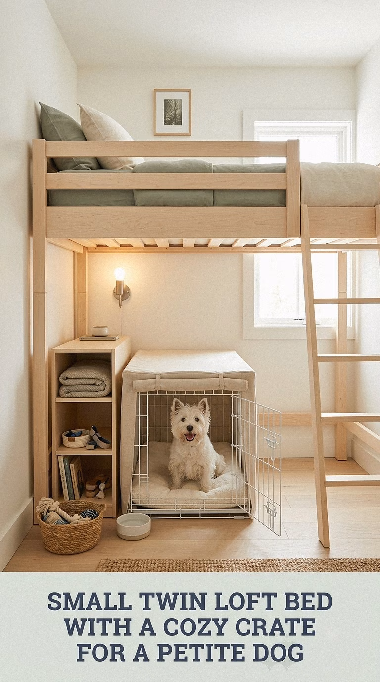 Small Twin Loft Bed With a Cozy Crate for a Petite Dog