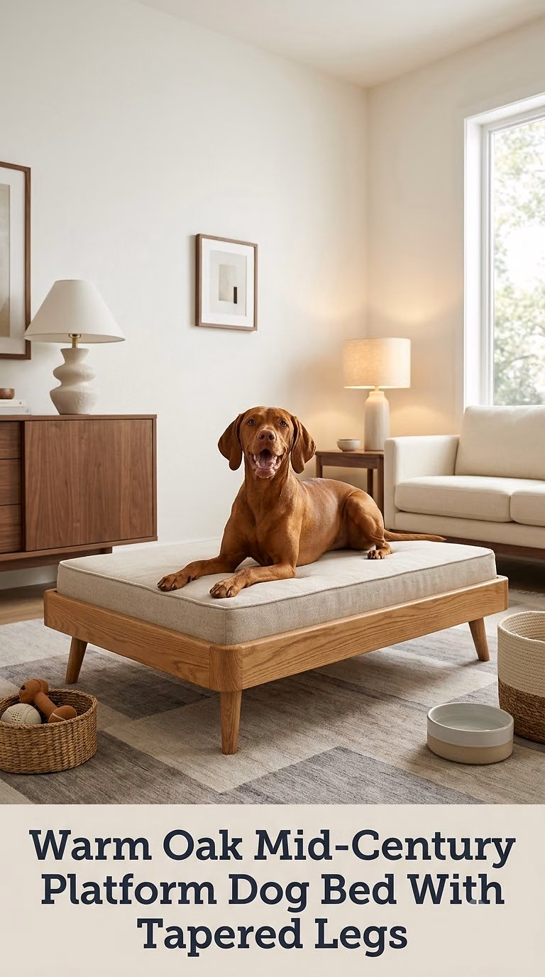 Warm Oak Mid-Century Platform Dog Bed With Tapered Legs