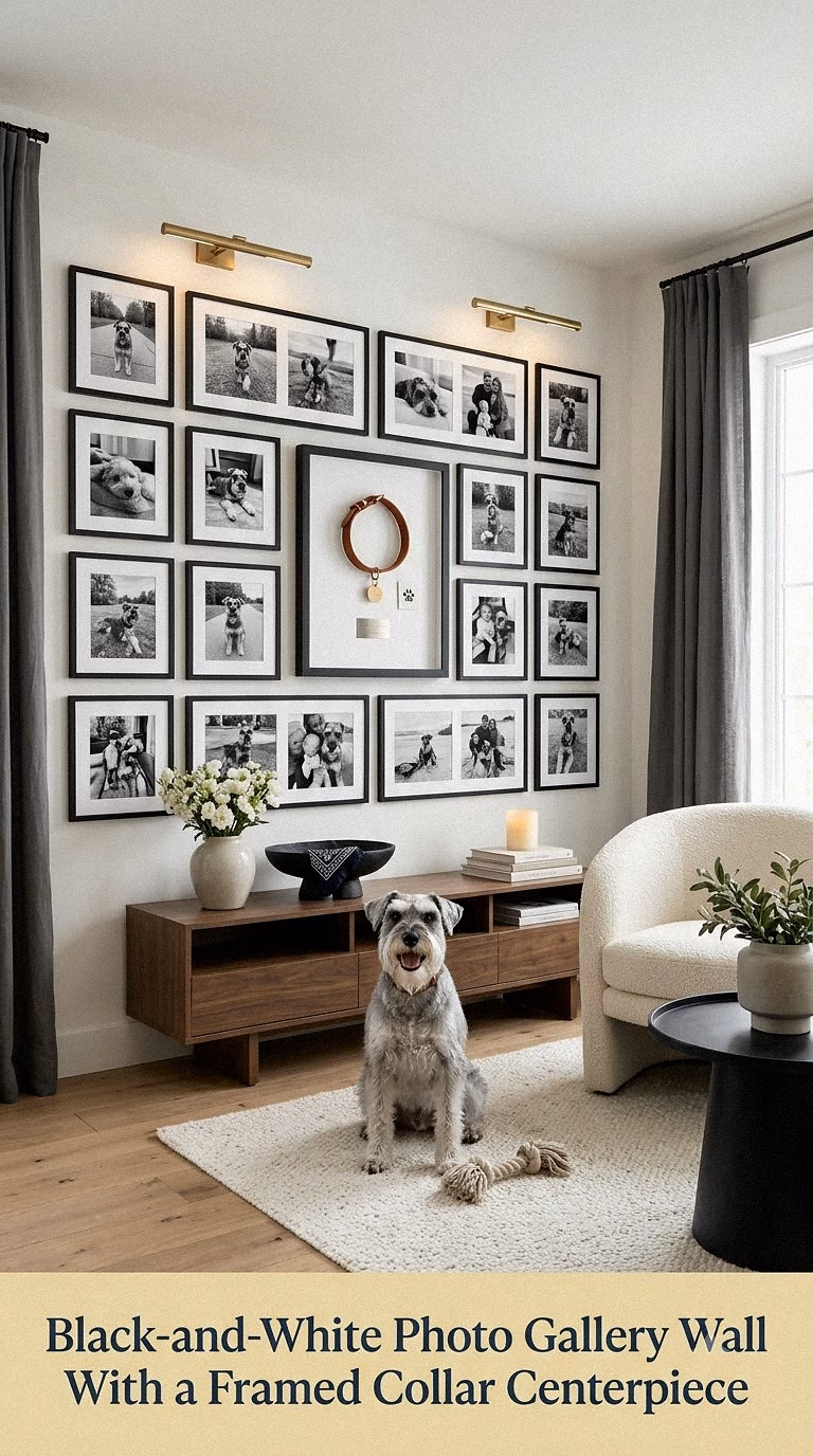 7. Black-and-White Photo Gallery Wall With a Framed Collar Centerpiece
