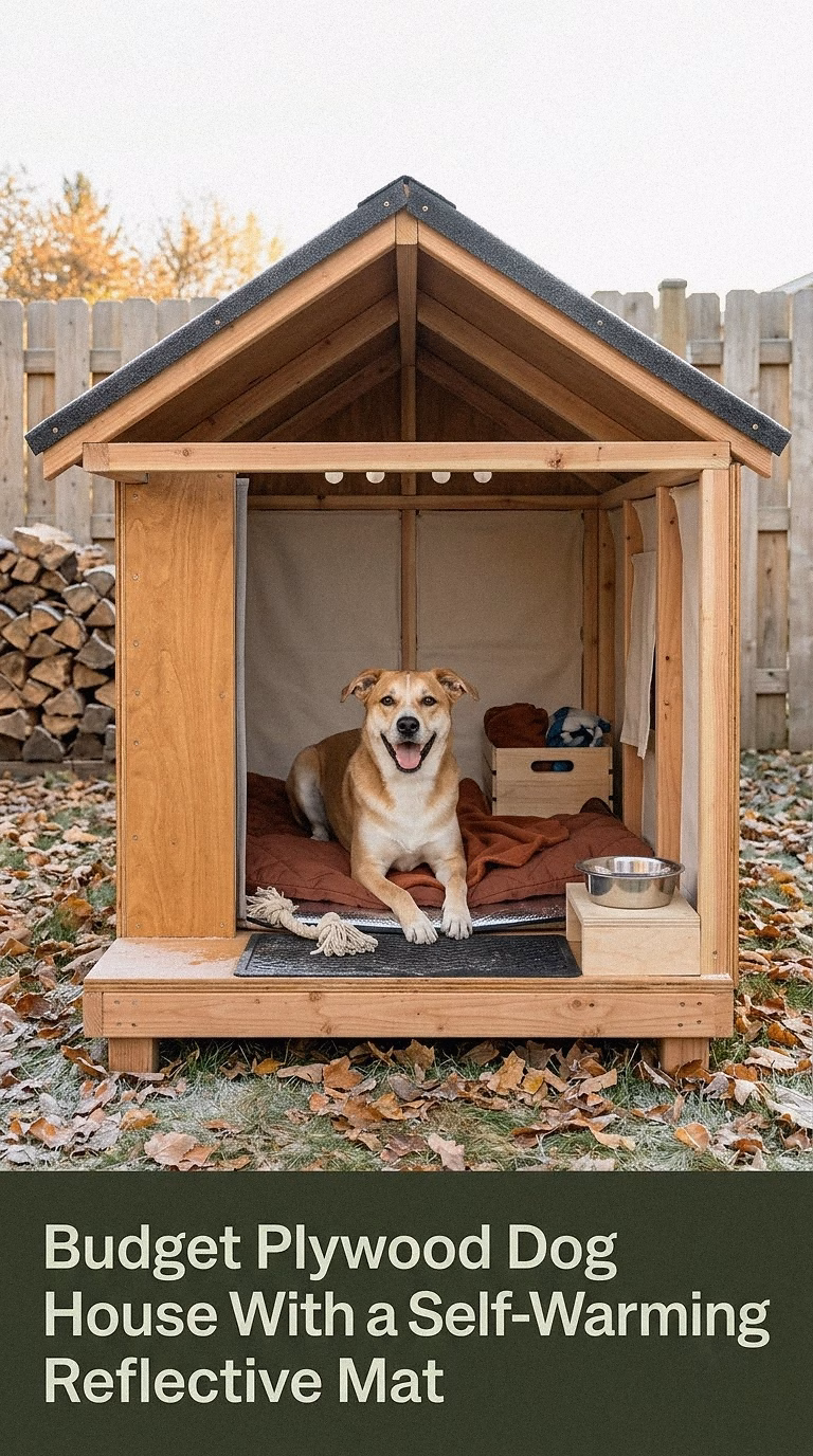 7. Budget Plywood Dog House With a Self-Warming Reflective Mat