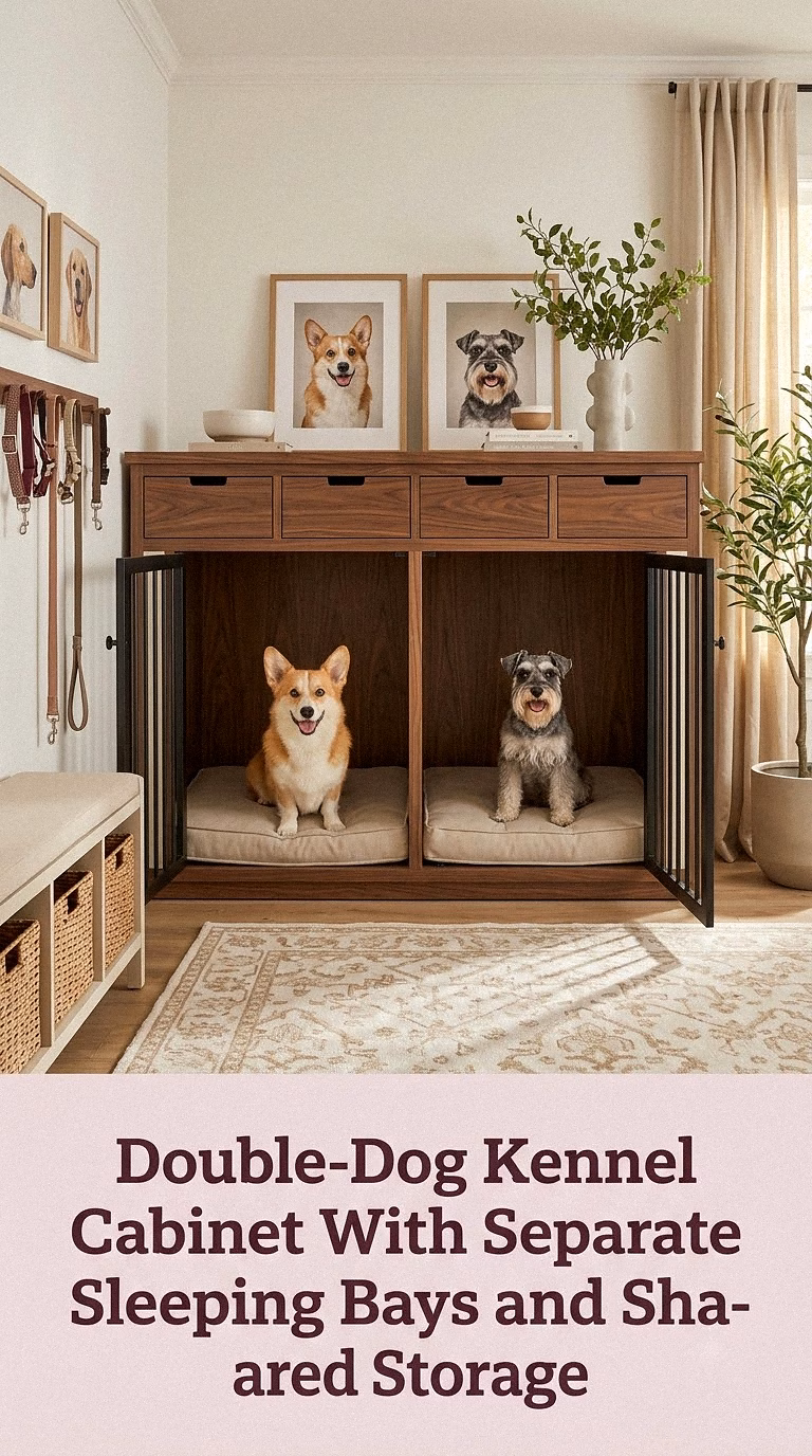7. Double-Dog Kennel Cabinet With Separate Sleeping Bays and Shared Storage