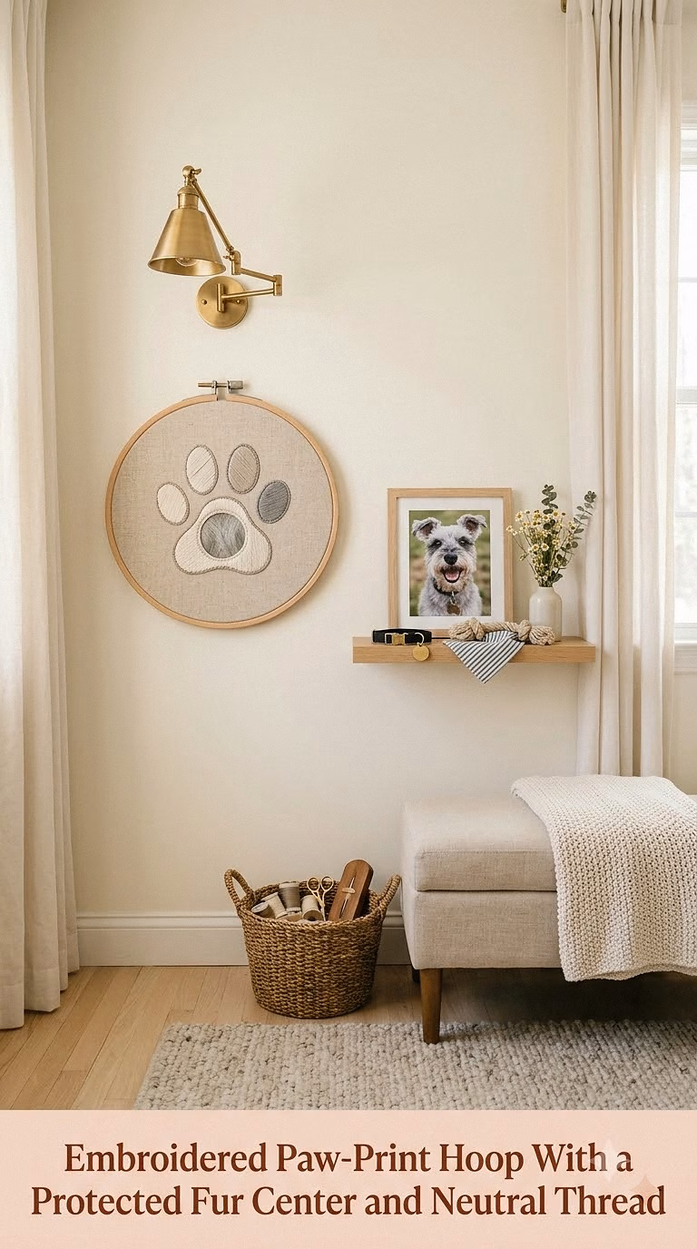 7. Embroidered Paw-Print Hoop With a Protected Fur Center and Neutral Thread