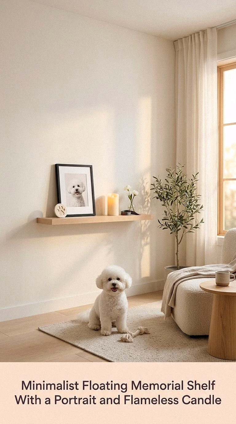 7. Minimalist Floating Memorial Shelf With a Portrait and Flameless Candle