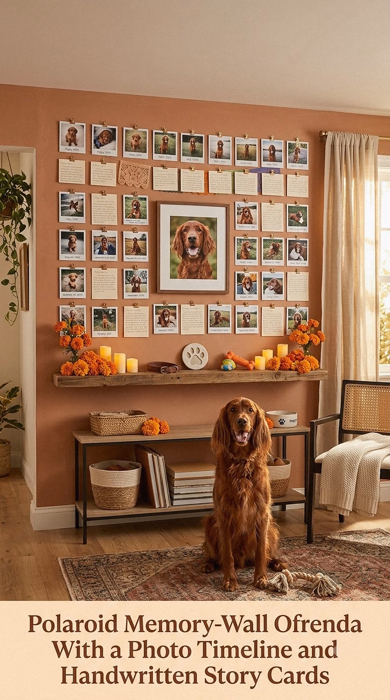 7. Polaroid Memory-Wall Ofrenda With a Photo Timeline and Handwritten Story Cards
